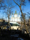 Saint Andrews church between two trees in Andriivskyi uzviz in Kiev