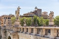 ROME, ITALY - APRIL 27, 2019: Saint Angel bridge Ponte Sant`Angelo on Tiber river.