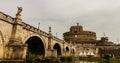 Saint Angel Castle and bridge over the Tiber river in Rome, Italy. Castel Sant`Angelo. Royalty Free Stock Photo
