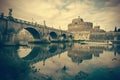 Saint Angel Castle and bridge over the  Tiber river in Rome, Italy, in vintage style Royalty Free Stock Photo