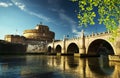 Saint Angel castle and bridge and Tiber river