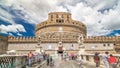 Saint Angel Castle Castel Sant Angelo and bridge Ponte Sant Angelo over the Tiber river timelapse , Rome, Italy Royalty Free Stock Photo