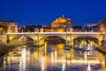 Saint Angel Castle over the Tiber river in Rome at night, Italy Royalty Free Stock Photo