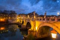 Saint Angel Castle over the Tiber river in Rome at night, Italy Royalty Free Stock Photo