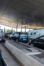 SAINT ARNOULT EN YVELINES Ã¢â¬â FRANCE, AUGUST 06 : Cars waiting at the tollbooth, August 06, 2018 Royalty Free Stock Photo