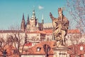 Saint Augustin statue, Charles Bridge and Prague castle