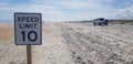 Saint Augustine beach road and speed limit sign Royalty Free Stock Photo