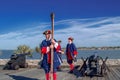 Saint Augustine, Florida, The United State - Nov 3, 2018 : The soldiers in traditional Spanish Cloths show to shooting cannon at Royalty Free Stock Photo