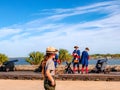 Saint Augustine, Florida, The United State - Nov 3, 2018 : The soldiers in traditional Spanish Cloths show to shooting cannon at