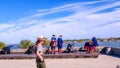 Saint Augustine, Florida, The United State - Nov 3, 2018 : The soldiers in traditional Spanish Cloths show to shooting cannon at