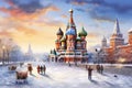 Saint Basil Cathedral on Red Square in Moscow, Russia. Winter landscape, Moscow, Russia, Red square, view of St. Basil\'s Royalty Free Stock Photo