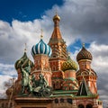 Saint Basil Church and Minin and Pozharsky Monument in Moscow Royalty Free Stock Photo