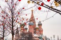 Saint Basil`s Cathedral in center city on Red Square in snowy winter, Moscow, Russia Royalty Free Stock Photo