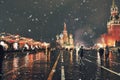 Saint Basil`s Cathedral in the Red Square in winter