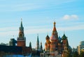 Saint Basil& x27;s Cathedral on Red square background