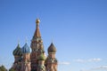 Saint Basilic Cathedral colourful domes on a blue sunny sky