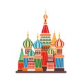 Saint Basils cathedral flat vector illustration. Prominent Moscow landmark isolated on white background. Cartoon Russian