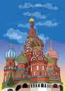 Saint Basils Cathedral of Kremlin Moscow, Russia. Colorful vector hand drawing illustration