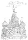 Saint Basils Cathedral of Kremlin Moscow, Russia isolated vector hand drawing illustration in black color on white background