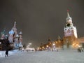 Saint Basils cathedral in Moscow. Color night photo taken at snowstorm Royalty Free Stock Photo