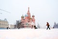 Saint Basils cathedral and Red Square in Moscow under the snow. Royalty Free Stock Photo