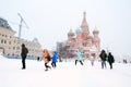 Saint Basils cathedral and Red Square in Moscow under the snow. Royalty Free Stock Photo