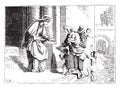 Saint Bathilde rescuing unhappy, vintage engraving