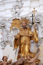 Saint Benedict statue on pulpit in Amorbach Benedictine monastery church in the district of Miltenberg in Bavaria, Germany