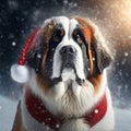 Saint Bernard dog as Santa Claus.