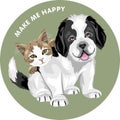 Saint Bernard puppy dog and cute cat. Make me happy