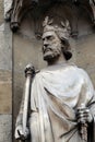 Saint Clovis, the first king of the Franks, statue on the portal of the Basilica of Saint Clotilde in Paris Royalty Free Stock Photo