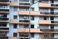 Saint-Etienne, France - January 27th 2020 : Focus on cyan and orange modern buildings Royalty Free Stock Photo