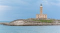 Saint Eufemia Lighthouse in Vieste, the famous `Pearl of Gargano` in Foggia Province, Puglia, southern Italy. Royalty Free Stock Photo