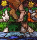 Saint Francis of Assisi, detail of stained glass window in Franciscan abbey in Kleinostheim, Germany