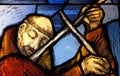 Saint Francis of Assisi, detail of stained glass window in Franciscan abbey in Kleinostheim, Germany