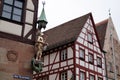 Saint George slaying the dragon, corner figure at the Pilatushaus, Nuremberg, Germany Royalty Free Stock Photo