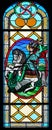 Saint George, stained glass window in the Shrine of the Our Lady Queen of Peace in Hrasno, Bosnia and Herzegovina Royalty Free Stock Photo