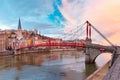 Old town of Lyon at gorgeous sunset, France Royalty Free Stock Photo
