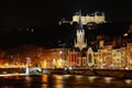 Saint georges church next to the Saone river at night Royalty Free Stock Photo