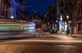 Saint- Gilles, Brussels Capital Region - Belgium -Tramway passing by at the Barriere roundabout by night