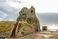 Saint Helier hermitage site with medieval chapel on top with german ww2 bunker in the background, bailiwick of Jersey, Channel Royalty Free Stock Photo