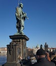 A saint on the historic Charles Bridge in Prague, Czech Republic