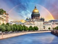 Saint Isaac Cathedral across Moyka river, St Petersburg, Russia