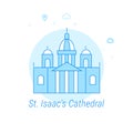 Saint Isaac`s Cathedral Flat Vector Illustration, Icon. Light Blue Monochrome Design. Editable Stroke Royalty Free Stock Photo
