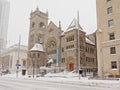 Saint James united church in the snow, Montreal