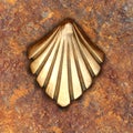 Saint James way shell golden metal on streets Royalty Free Stock Photo