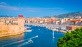 Saint Jean Castle and Cathedral de la Major and the old Vieux port in Marseille, France Royalty Free Stock Photo