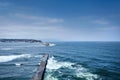 Saint Jean de Luz, France. Basque country. City views Ciboure and Castle and port of Socoa. Ocean waves breaking about the dam