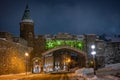 Saint-Jean Gate, Christmas winter holidays decorations, Old Quebec City, Canada Royalty Free Stock Photo