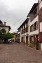 Street with medieval buildings in autumn. Start of Camino de Santiago. Pilgrimage centre. Pedestrian street of old beautiful town.